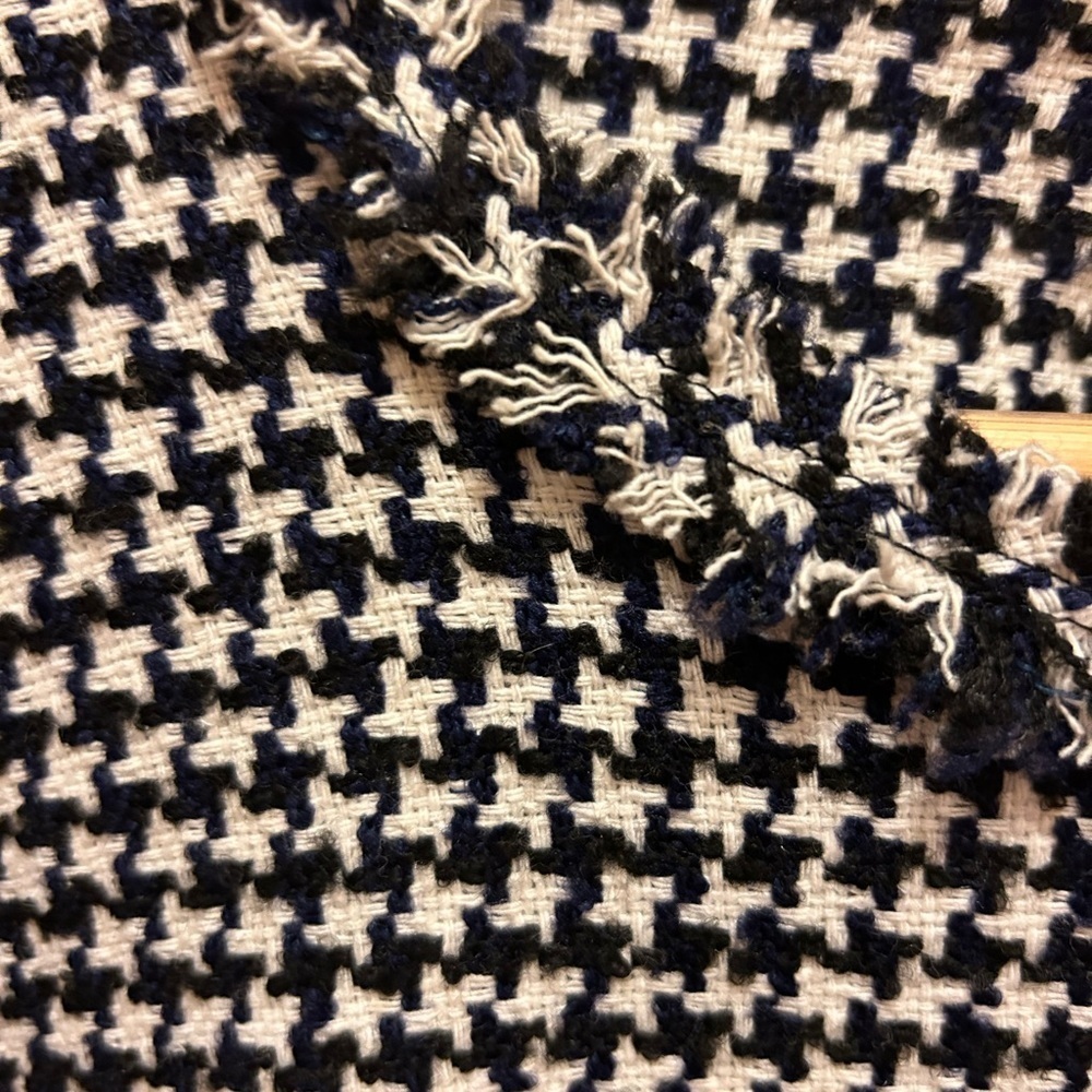 Zara Navy & Cream Fringed Houndstooth Pullover Knitted Shirt Sz L NWT! - Picture 12 of 16